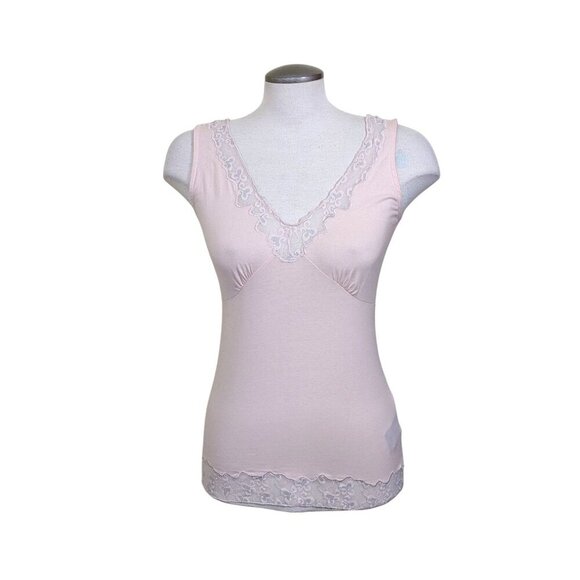Jacob Y2K Babydoll Tank Top Womens M Blush Pink Lace Trim V Back Fairy Coquette - Picture 1 of 7